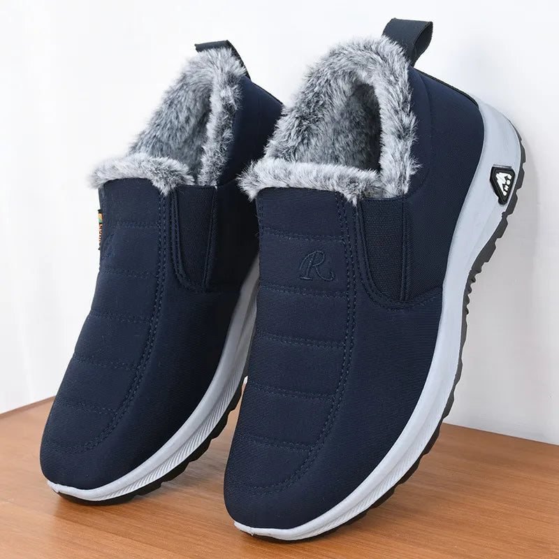 Non-slip thermal winter shoes with fleece lining for elderly, ensuring safety and warmth.