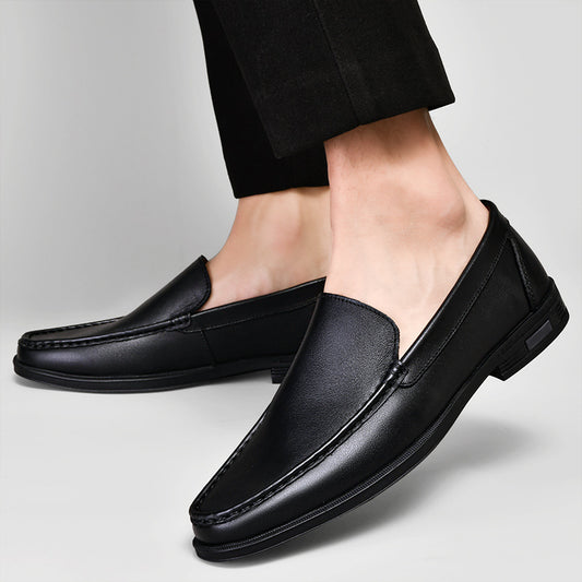 Authentic leather loafers with soft bottom and breathable design for business wear.