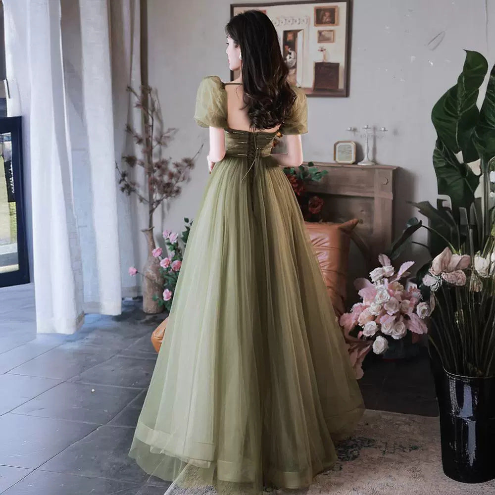 Back View of Mori Style Green Slim Fit Dress – Stunning and Chic