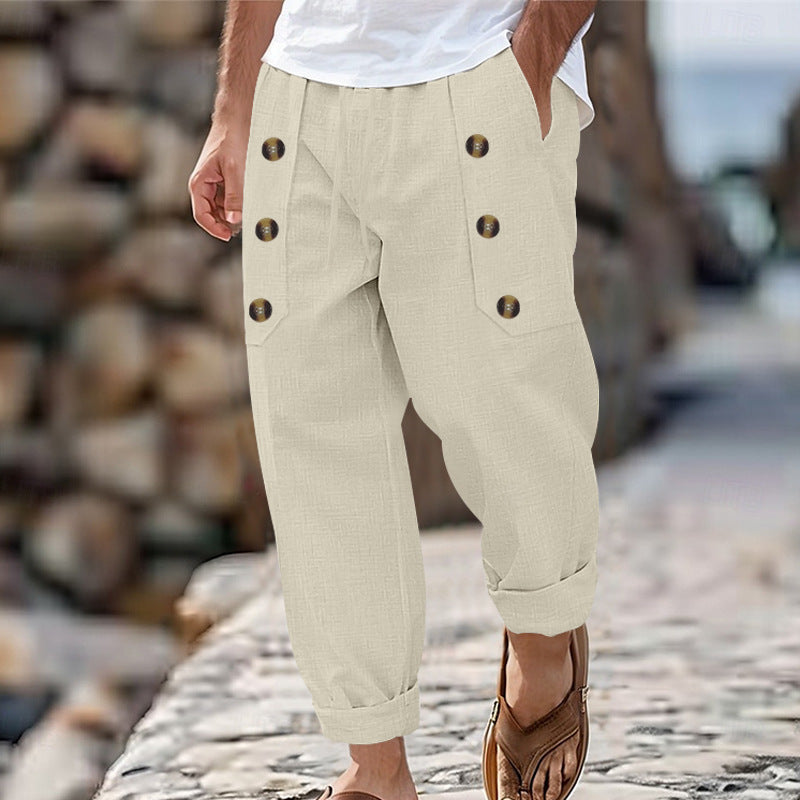 Breathable and comfortable men’s cotton-linen trousers for beach days