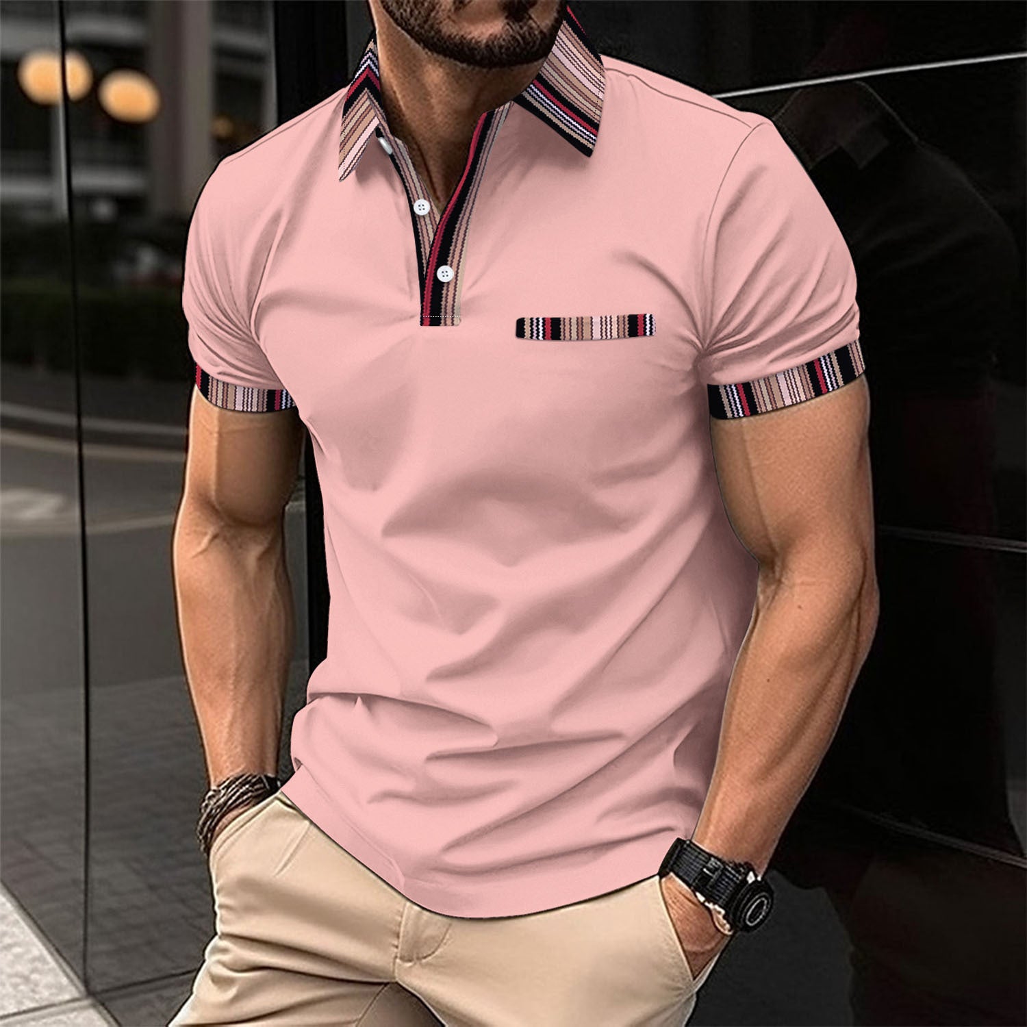 Button Collar Printed T-shirt for Men – Trendy and Comfortable