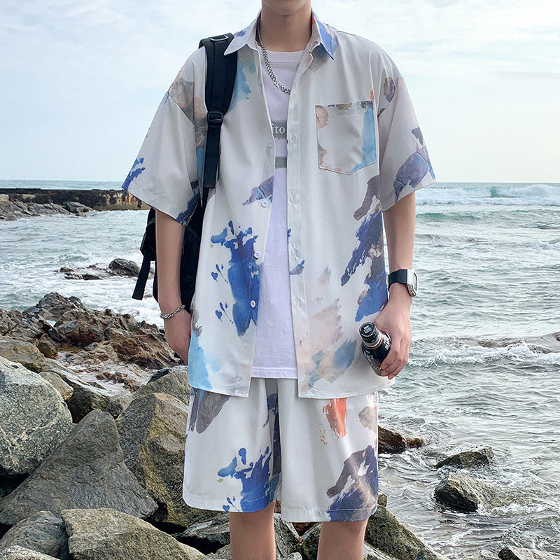 Beach Outfit Featuring Cool Graffiti Print Shirt – Perfect for Relaxed Days