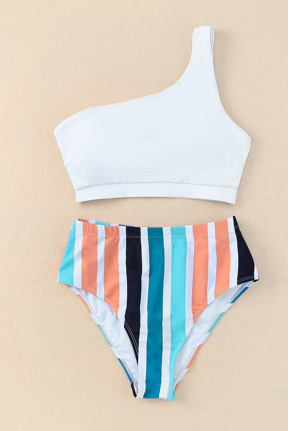 Close-Up of Striped One Shoulder Swimsuit – Stylish and Trendy Swimwear