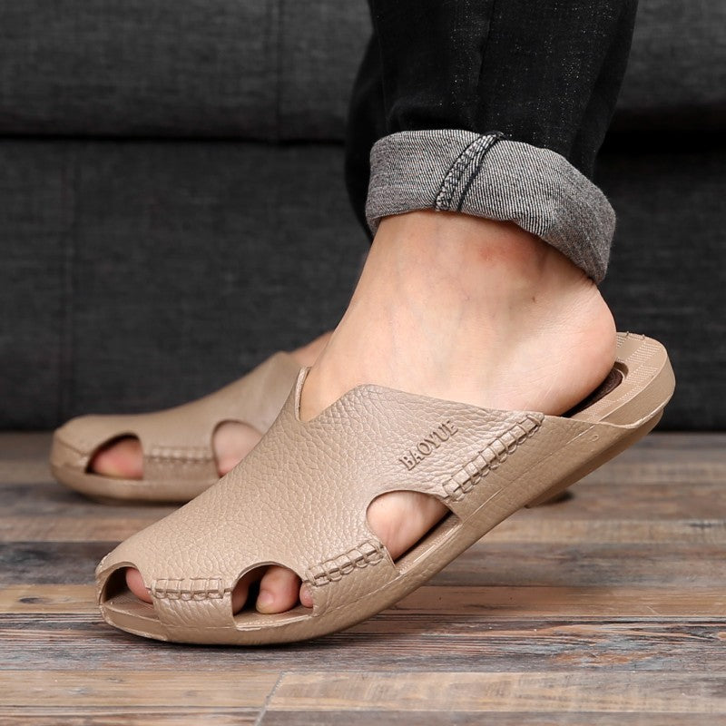 Closed-toe flip flops for men, offering waterproof protection and comfort.