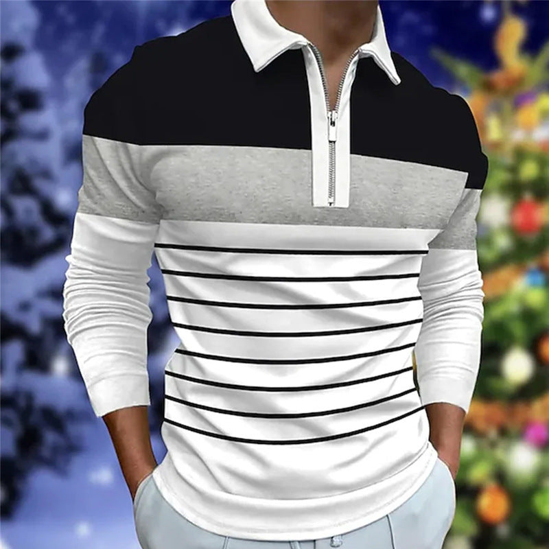 Close-up of Men’s Long Sleeve Polo Shirt with Zipper Detail