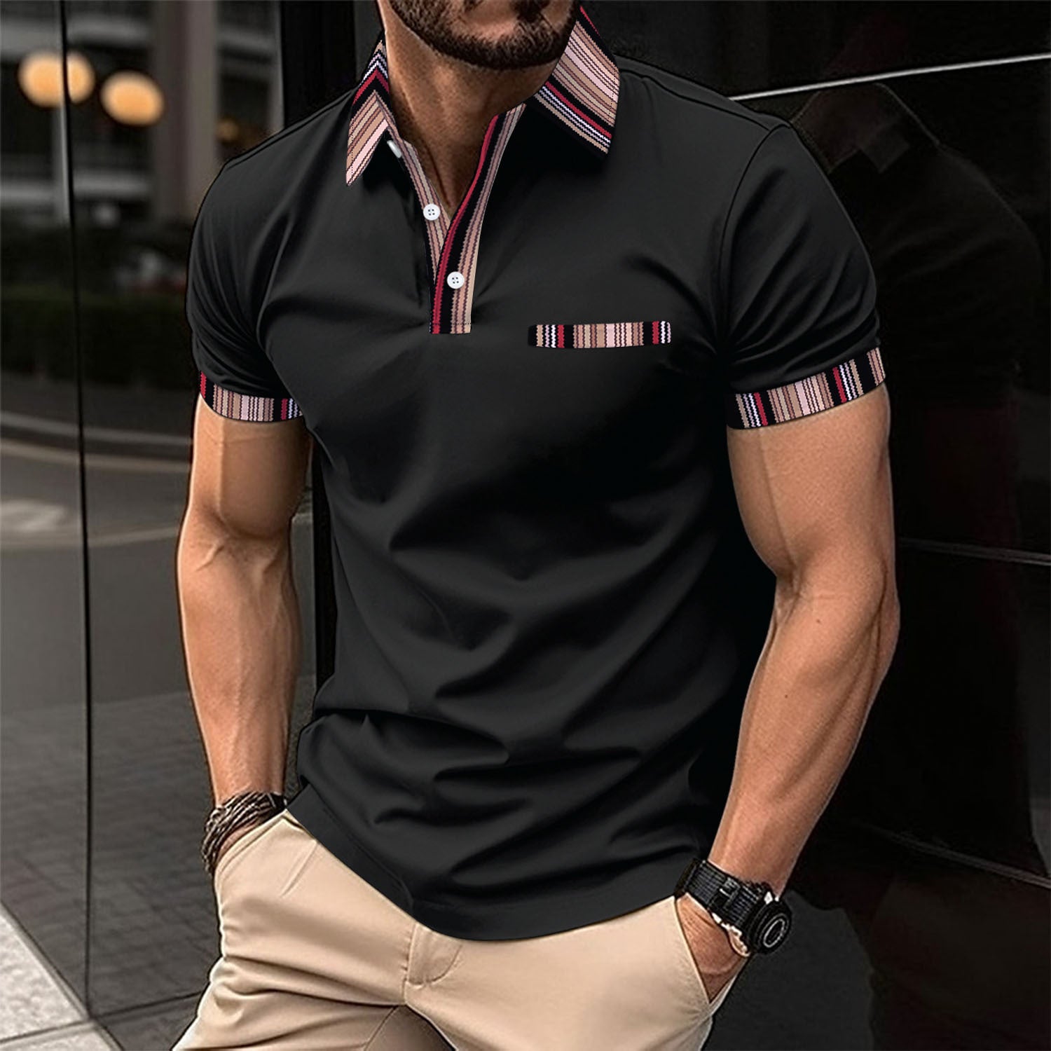 Comfortable and Stylish Printed Collar Button T-shirt for Men