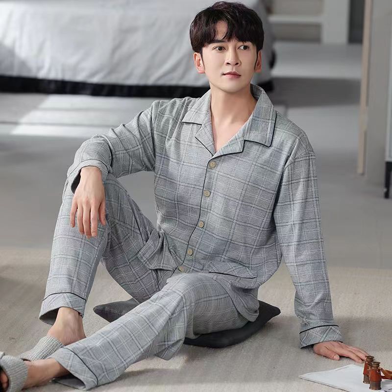 Comfy Spring and Autumn Loose Pajamas Suit for men, made with soft, lightweight material.