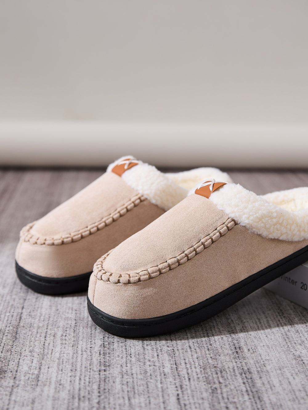 Contrast Round Toe Flat Slippers without the box, showing their stylish design