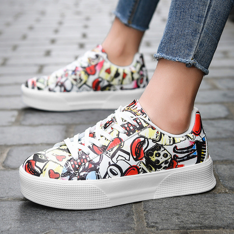 Stylish couple sneakers with embroidered print and low-top soft bottom design.