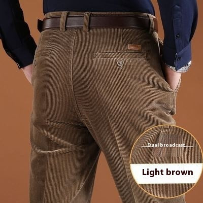 Double pleated thick stripe corduroy pants for casual and semi-formal wear