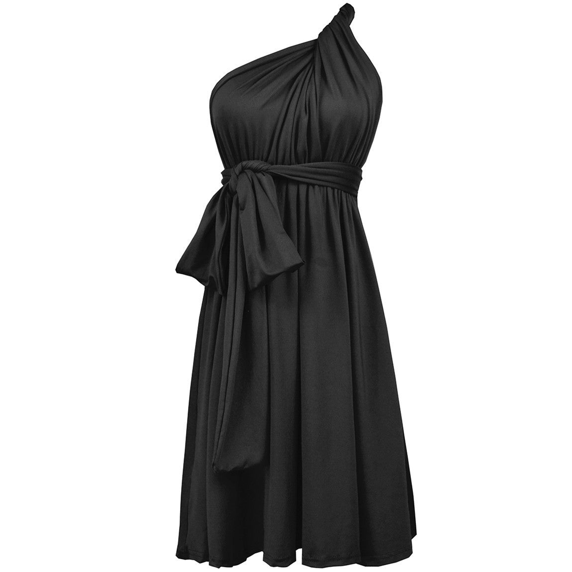 The versatile Multiple Wear Lace-up Plus Size Dress can be styled differently for a variety of occasions.