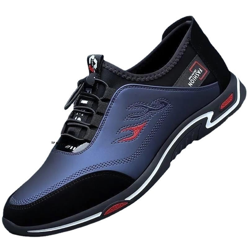 Durable soft leather flat shoes for men with a modern lace-up design.