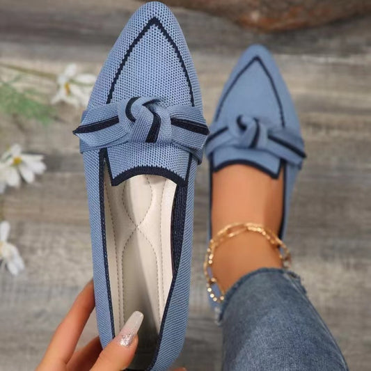 Elegant Bow Contrast Trim Point Toe Loafers for Women