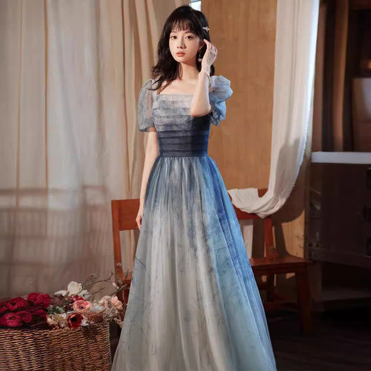 Gradient Blue Evening Elegant Dress, perfect for formal events like ceremonies, performances, and banquets.