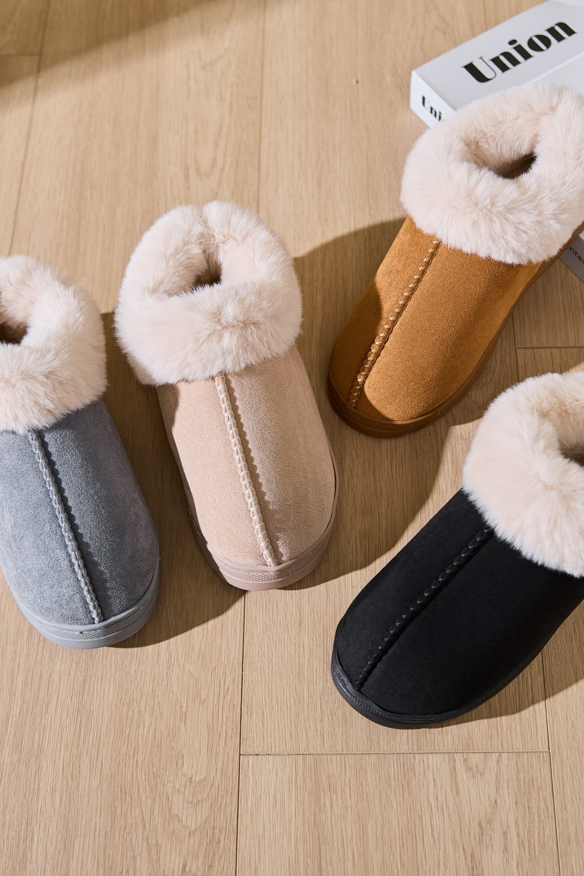 Top view of Faux Fur Round Toe Platform Slippers showing the plush faux fur interior and round toe design.