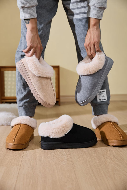 Faux Fur Round Toe Platform Slippers with soft faux fur lining and stylish platform sole.