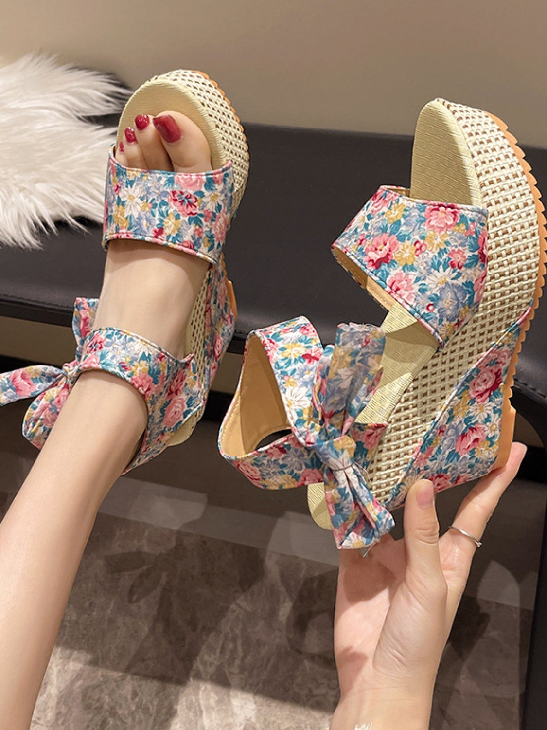 Elegant Floral Tied High Heel Sandals with floral embroidery, perfect for special occasions.