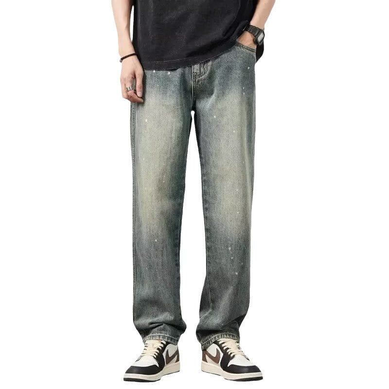 Full-Length View of Men’s Distressed High Waist Jeans