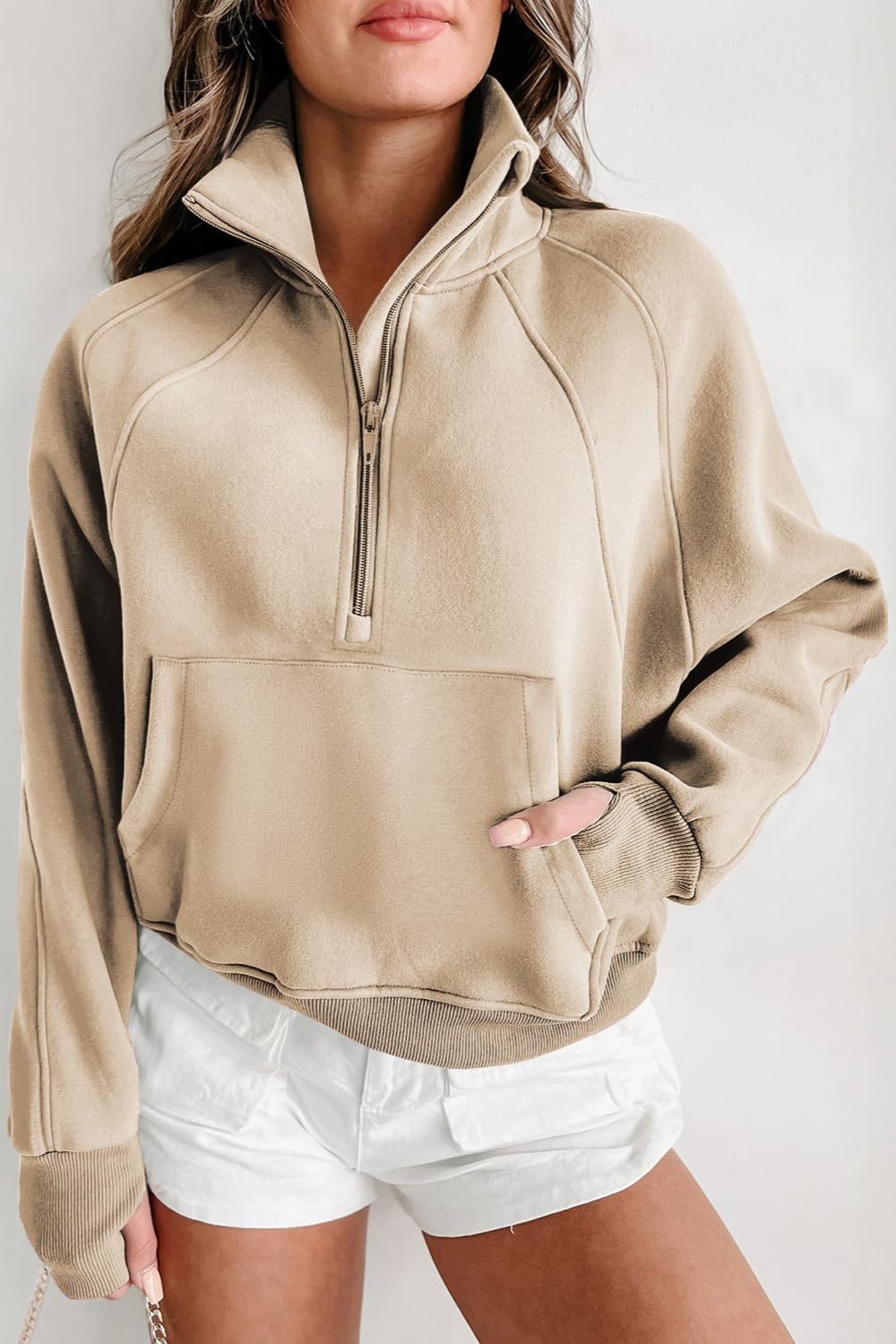 Half Zip Sweatshirt worn for a relaxed, comfortable look, perfect for lounging or casual outings.