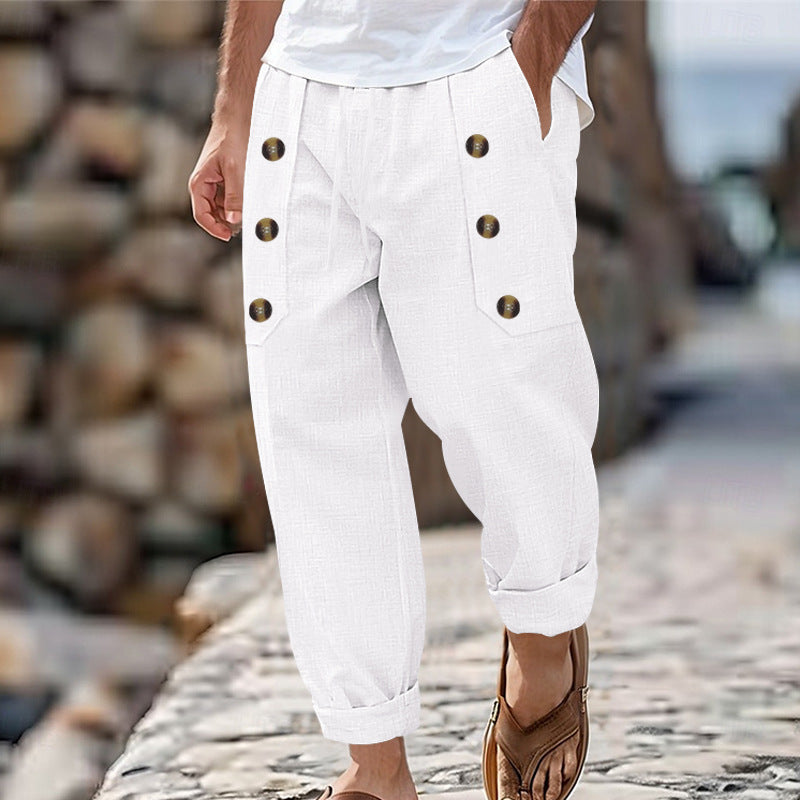 Hawaii Beach men’s cotton and linen trousers with stylish button details