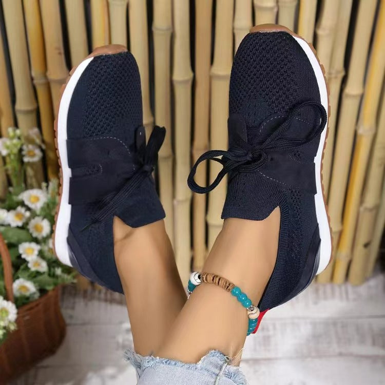 Lace Up Round Toe Woven Athletic Shoes styled for a casual day out, offering both comfort and modern style.