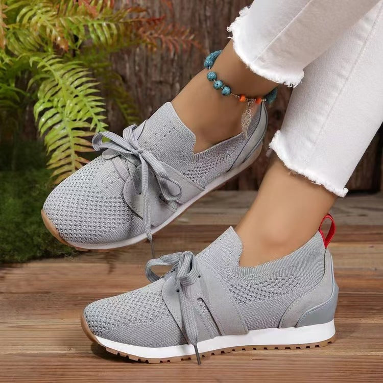 Gray Lace Up Round Toe Woven Athletic Shoes, offering a sleek and versatile design for everyday wear.