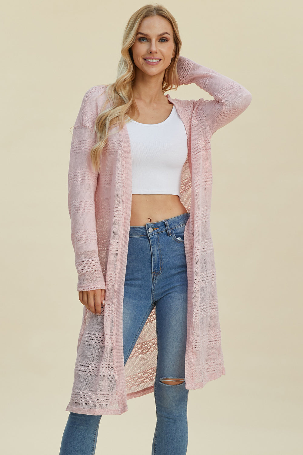 Double Take Full Size Open Front Longline Cardigan | Cozy & Stylish Women’s Cardigan - Filoré