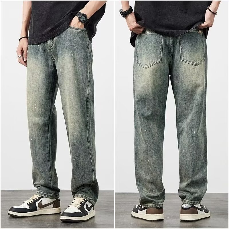 Men’s Distressed High Waist Jeans – Stylish Straight-Leg Denim