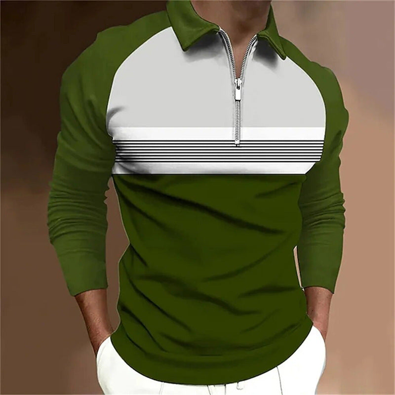 Fashionable Men’s Long Sleeve Polo Shirt with Zipper Detail