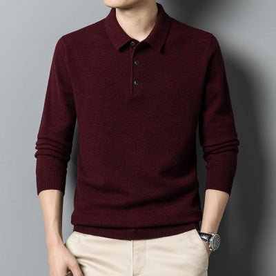 Stylish Men’s Solid Color Polo Collar Sweater for Autumn & Winter