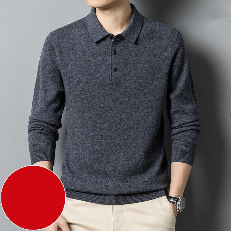 Men’s Solid Color Polo Collar Sweater – perfect for winter.