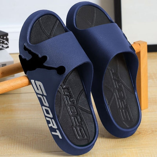 Men's thick-soled basketball slippers designed for outdoor summer wear.