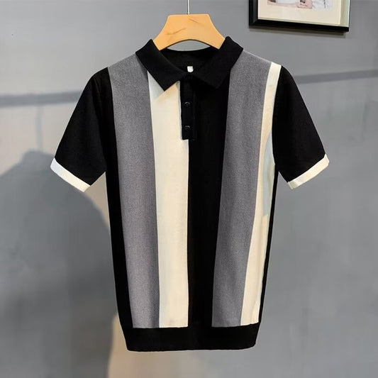 Men’s Vintage Stripe Zipper Half Sleeve Shirt – Trendy and comfortable