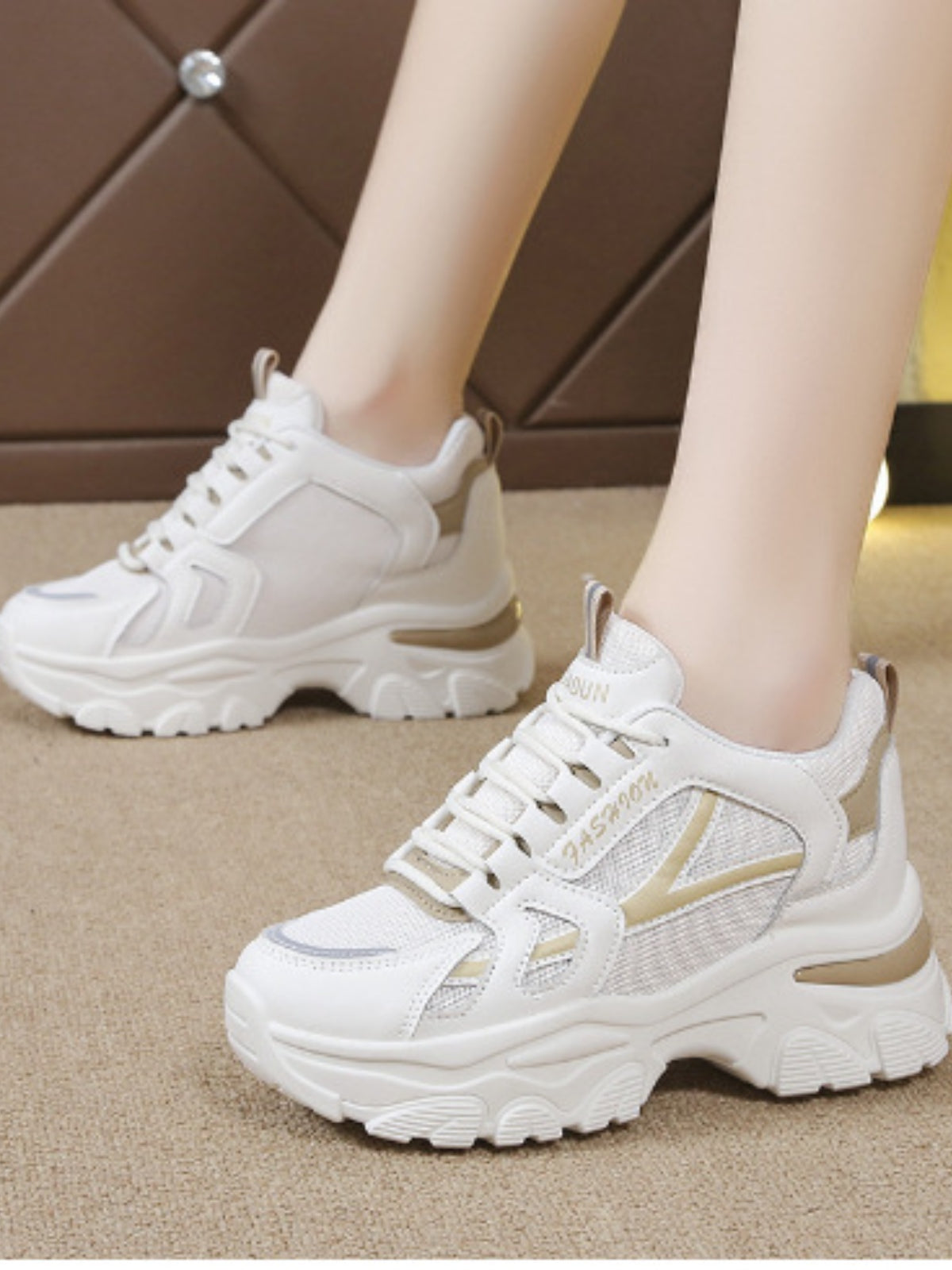 Mesh Lace-Up Platform Sneakers perfect for outdoor activities, combining breathable mesh with a trendy platform sole.