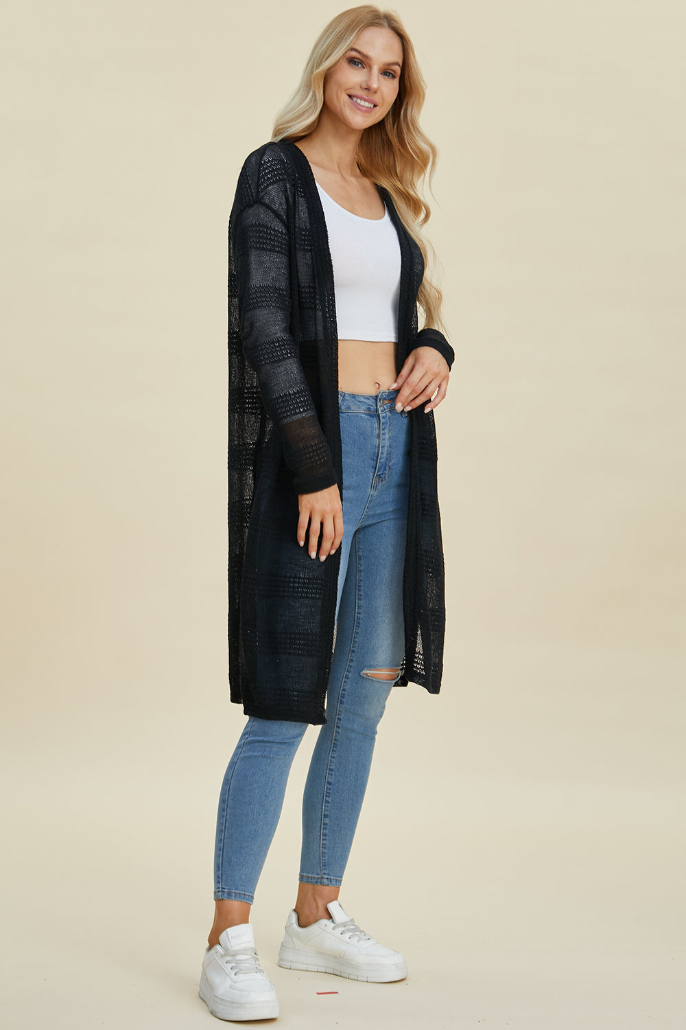 Double Take Full Size Open Front Longline Cardigan | Cozy & Stylish Women’s Cardigan - Filoré