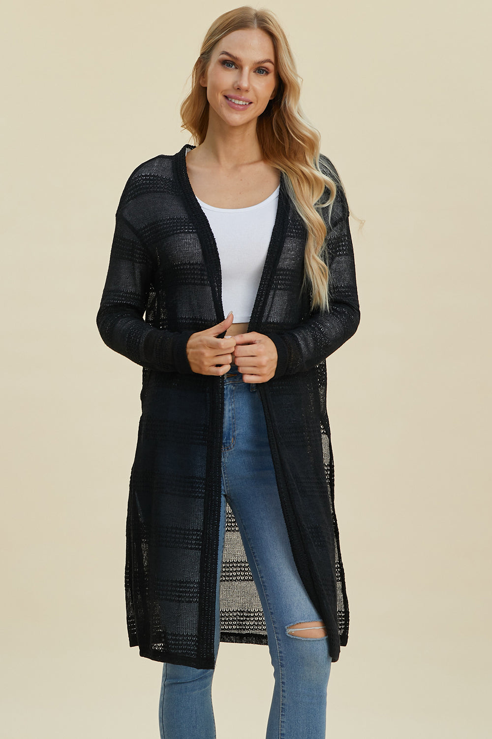 Double Take Full Size Open Front Longline Cardigan | Cozy & Stylish Women’s Cardigan - Filoré