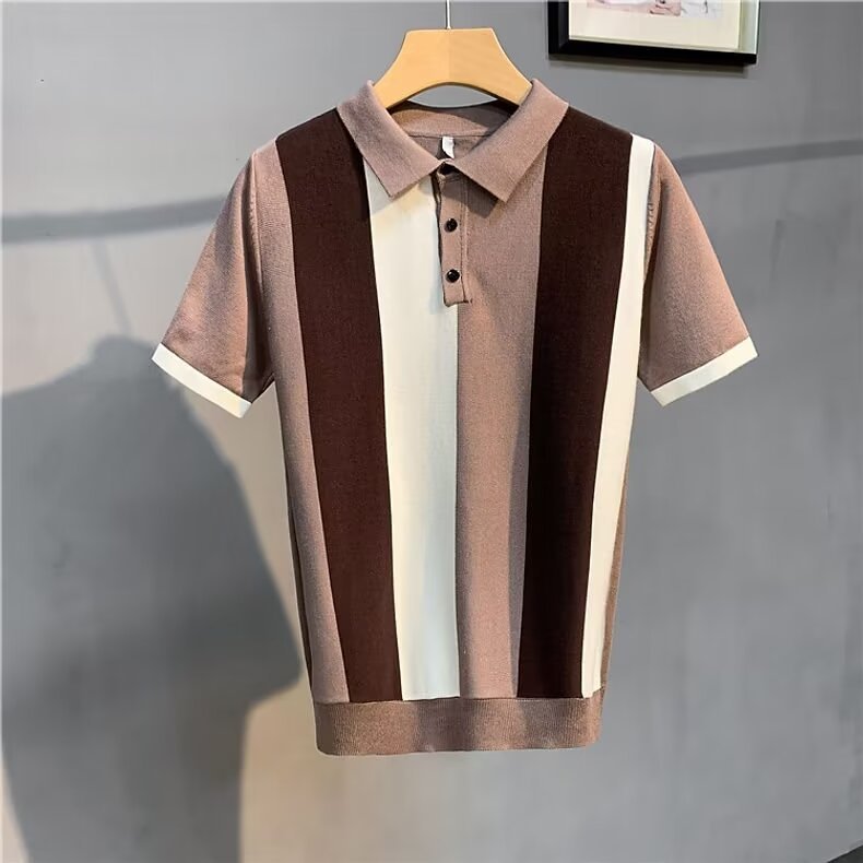 Unique zipper half sleeve shirt for men with bold stripes