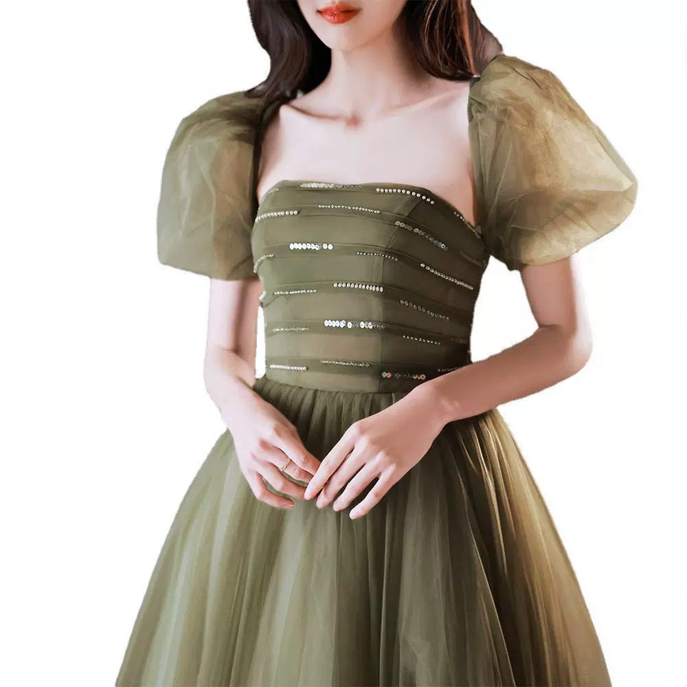 Mori Style Green Evening Dress with Delicate Design Details – Chic and Feminine