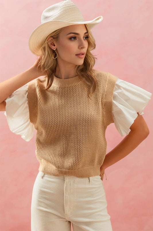 Oh Full Size Ruffled Round Neck Short Sleeve Sweater – Stylish and Comfortable