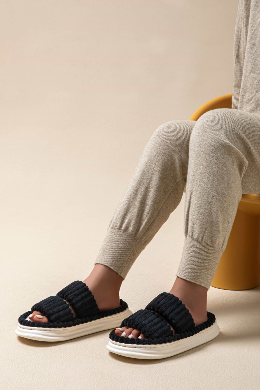 All-day comfort with Open Toe Fluff Platform Slippers, combining soft fluff and a sturdy platform sole.