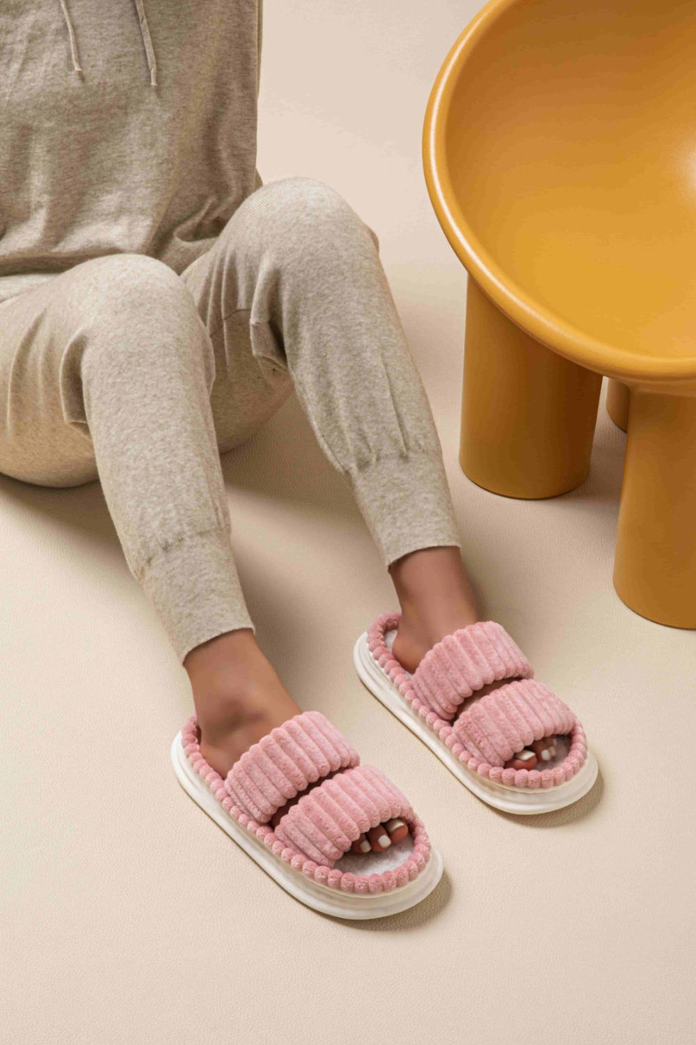 Side view of Open Toe Fluff Platform Slippers, showing the platform sole and stylish open-toe feature.