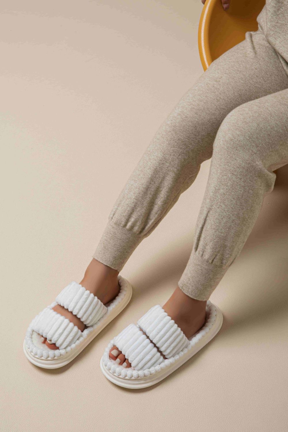 Stylish and casual Open Toe Fluff Platform Slippers, ideal for lounging or a quick trip out.