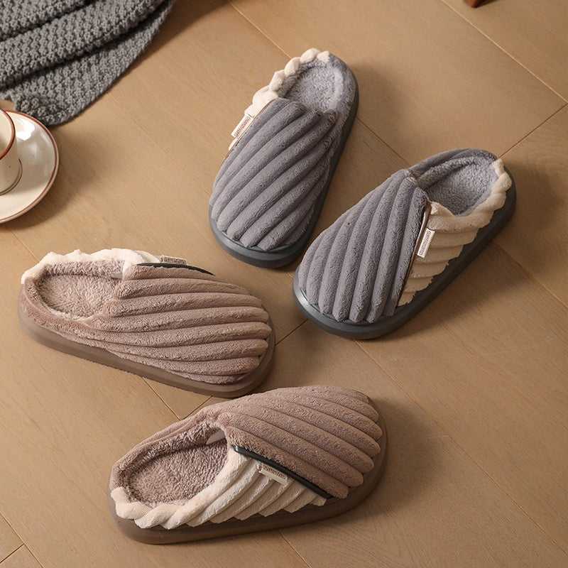 Over plus size fleece-lined cotton slippers for warm and cozy winter comfort.