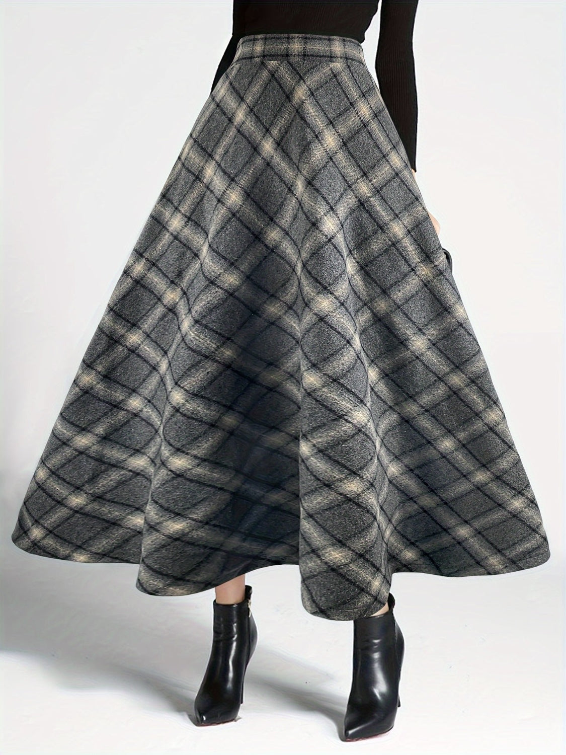 Plaid Elastic Waist Midi Skirt | Stylish Women's Plaid Skirt - Filoré