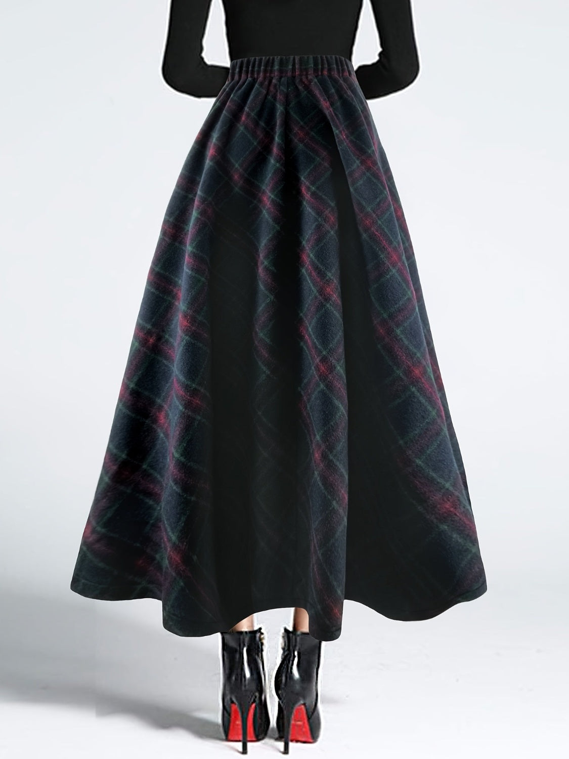 Plaid Elastic Waist Midi Skirt | Stylish Women's Plaid Skirt - Filoré