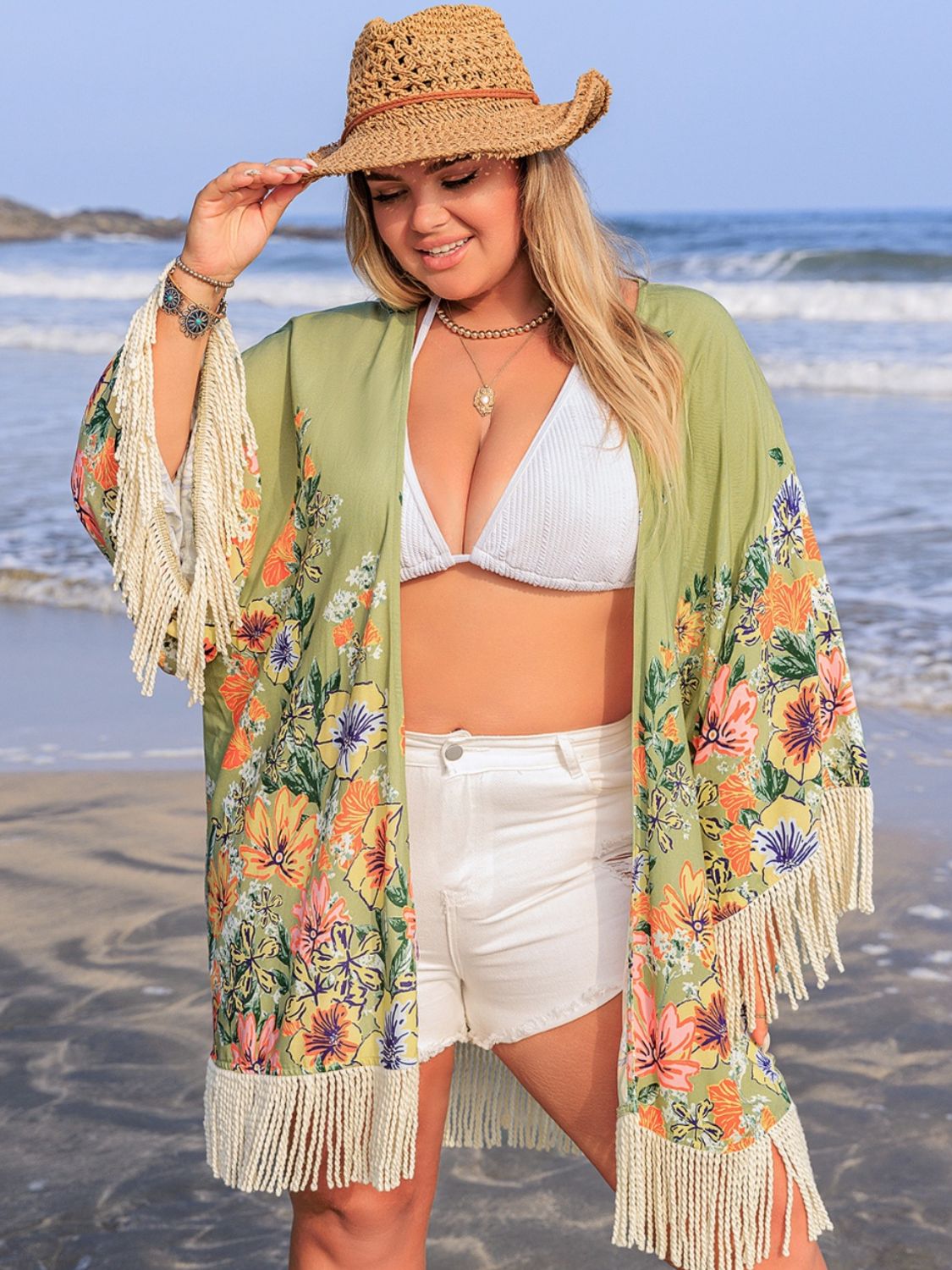 Plus Size Fringe Open Front Cover-Up – Stylish and Comfortable Fit