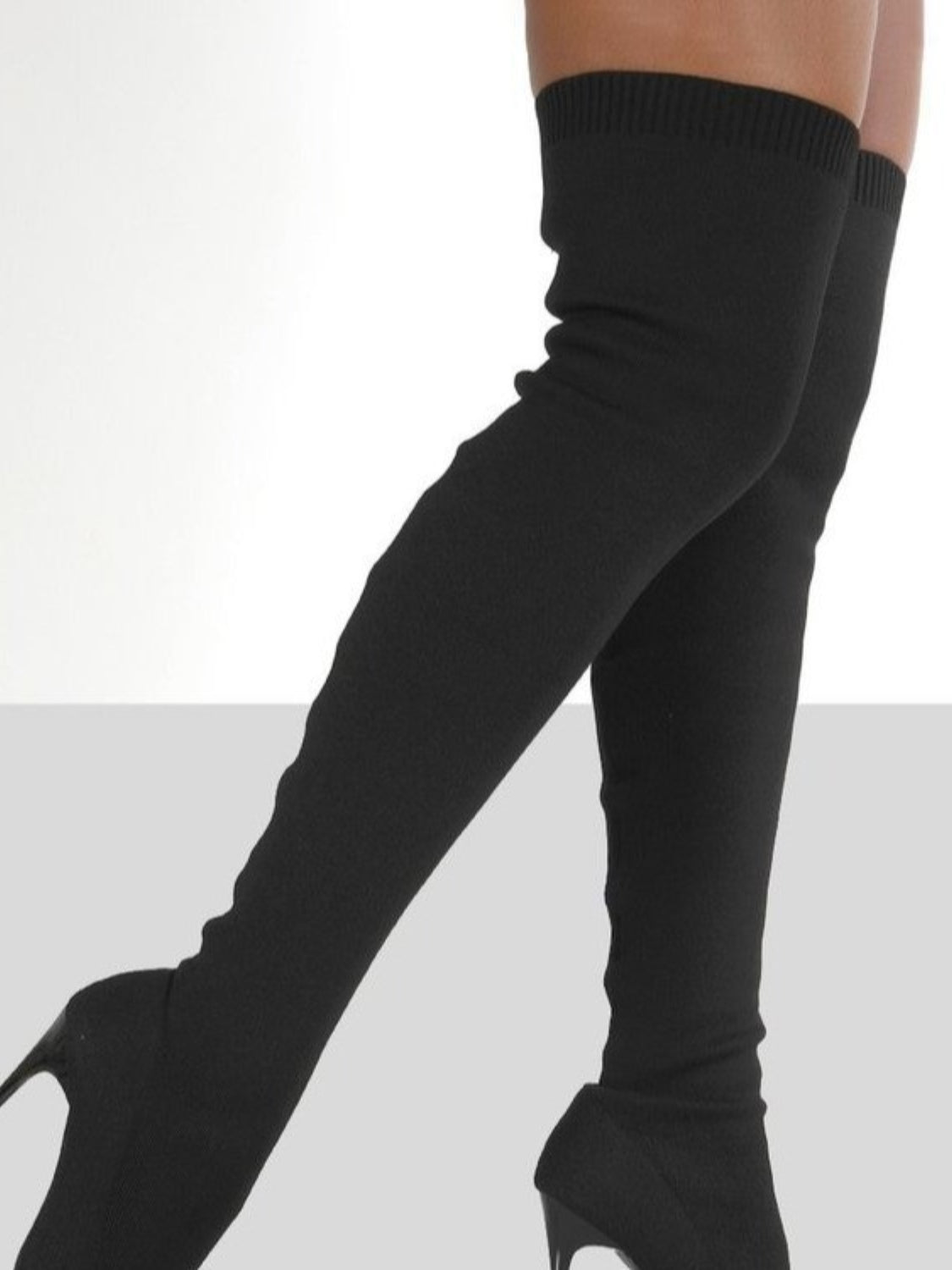 Close-up of the sleek pointed toe of Point Toe Over Knee Stiletto Boots, emphasizing the sharp design.