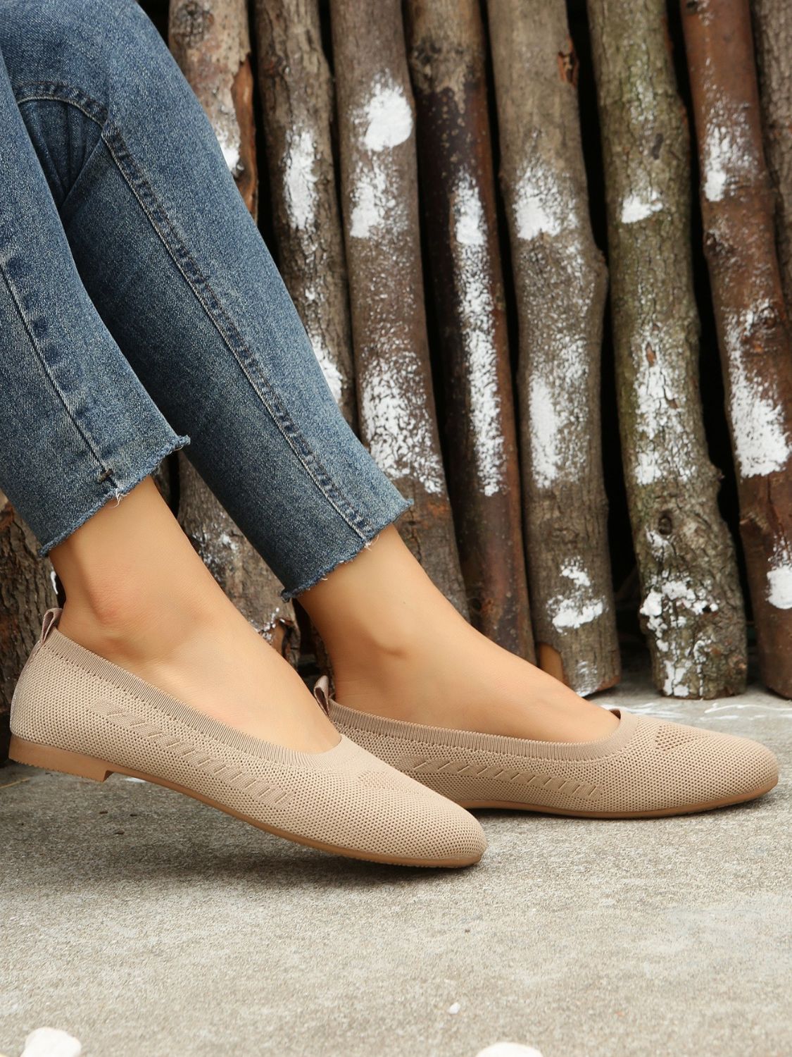 Beige Polyester Flat Slip-Ons, offering a neutral, versatile option for casual outfits.