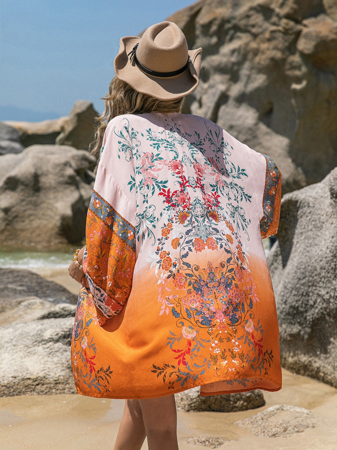 Printed Open Front Cover-Up Layered Over Swimwear - Lightweight & Trendy Beachwear