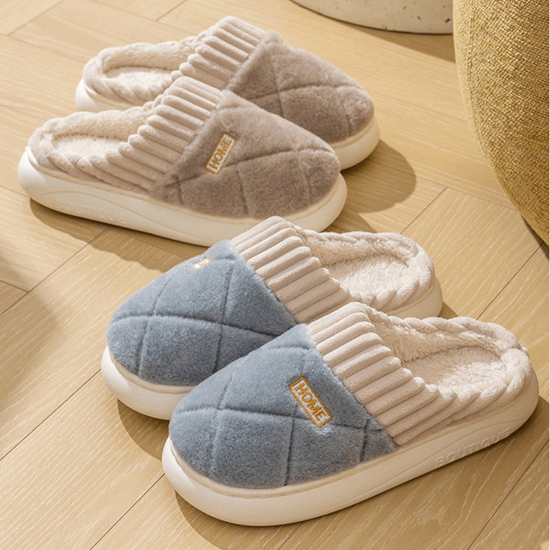 Rhombic-sewing soft floor slippers for men and women, ideal for winter.